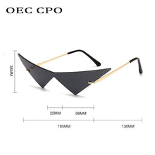 CPO Oversized Women Triangle Cat Eye Rimless Sunglasses with UV-400