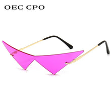 CPO Oversized Women Triangle Cat Eye Rimless Sunglasses with UV-400