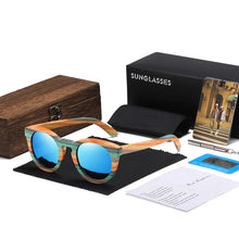 GM Color Bamboo Oval Wood Polarized UV-400 Protection Unisex Sunglasses With Wooden Square Box