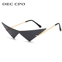 CPO Oversized Women Triangle Cat Eye Rimless Sunglasses with UV-400