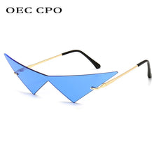 CPO Oversized Women Triangle Cat Eye Rimless Sunglasses with UV-400