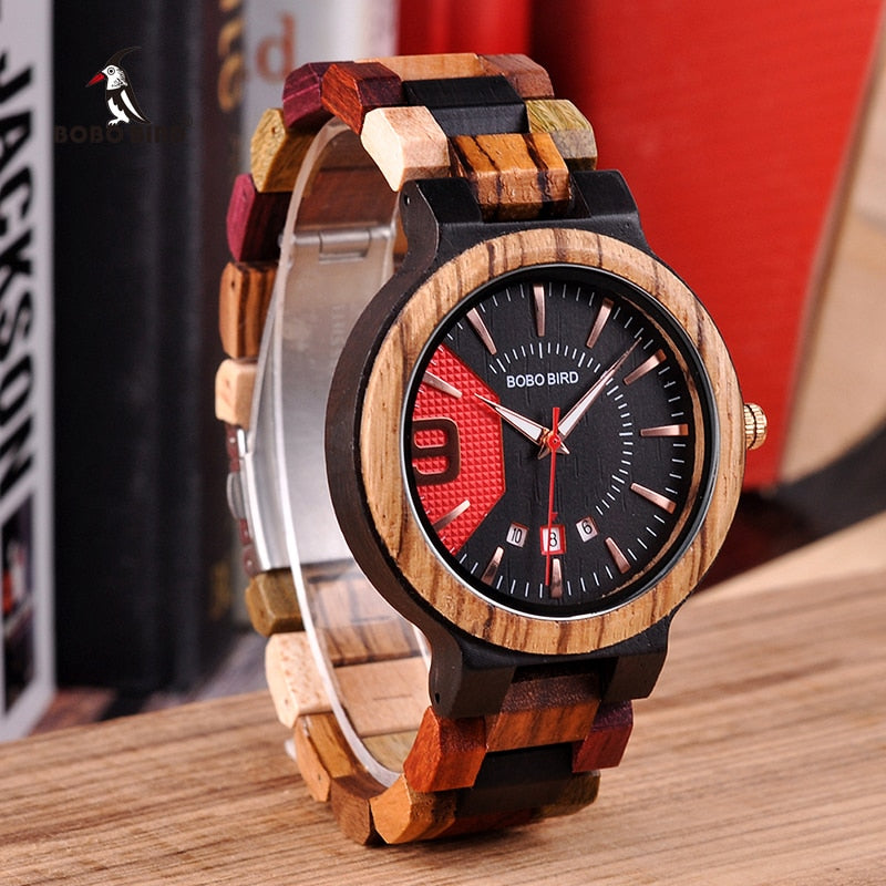 BOBO BIRD Relogio Masculino Japanese Quartz Wooden Luxury Men Watch With Date Display