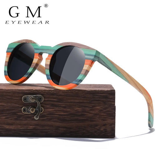 (New Arrival)  GM Color Bamboo Oval Wood Polarized UV400 Protection Men Women Sunglasses With Wooden Square Box