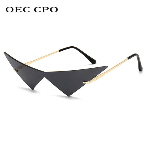 (New Arrival) CPO Oversized Triangle Cat Eye Rimless Sunglasses with UV-400