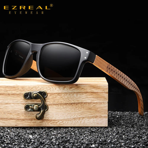 (New Arrival) EZREAL Brand Design Beech Wood Handmade Men Polarized Sunglasses Eyewear With Reinforced Hinge