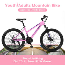 (New Arrival) Ecarpat Mountain Bikes 24 26 Inch Wheels, 21-Speed Disc Brake, Female Bicycles, 15" Steel Frame Front Fork Suspension