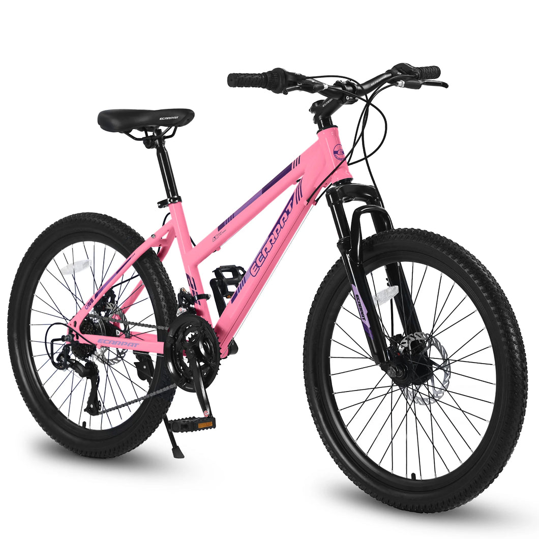 (New Arrival) Ecarpat Mountain Bikes 24 26 Inch Wheels, 21-Speed Disc Brake, Female Bicycles, 15