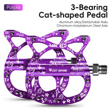 (New Arrival) WEST BIKING 3 Bearing Cat Pedal MTB Road Bike Cat Shaped Pedals with Seal Bearings Flat Platform Bike Parts